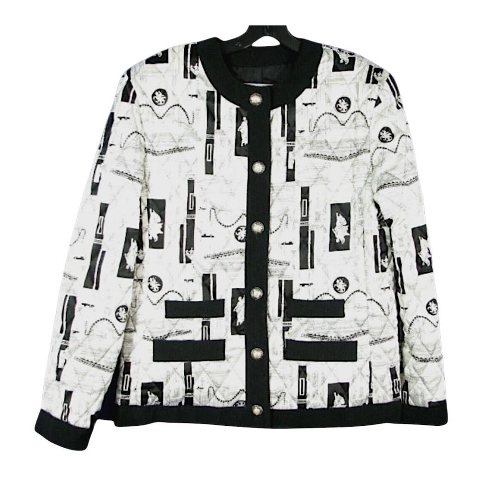Vtg Howard Wolf QUILTED JACKET Black/White Greek NUDE Art Pattern Satin Size 8/M